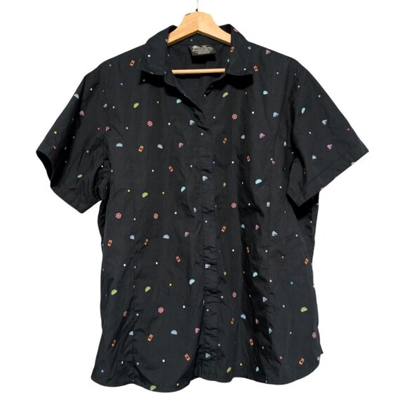 Taco Bell Womens Black Button-Up Shirt Rainbow Taco & Hot Sauce Employee Size XL - Picture 1 of 7